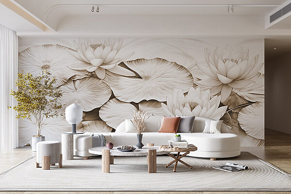 Drawing of lily pads and water lilies