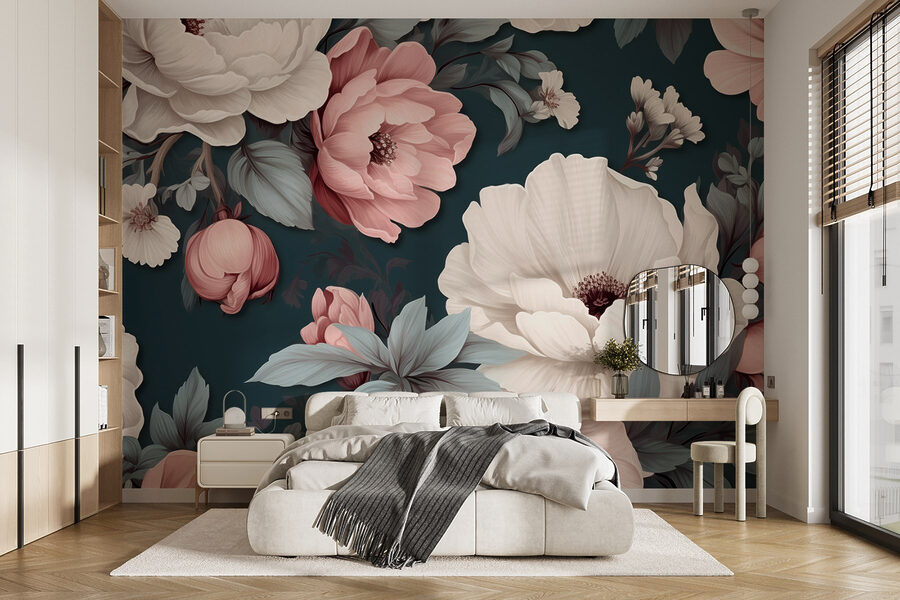 Florales Muster mit weißen und rosa Blumen