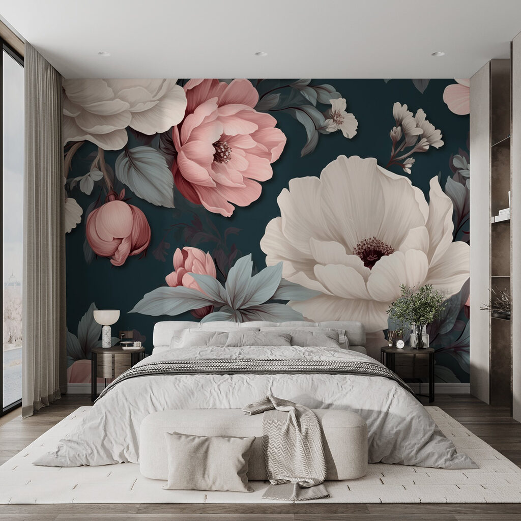 Floral pattern with white and pink flowers