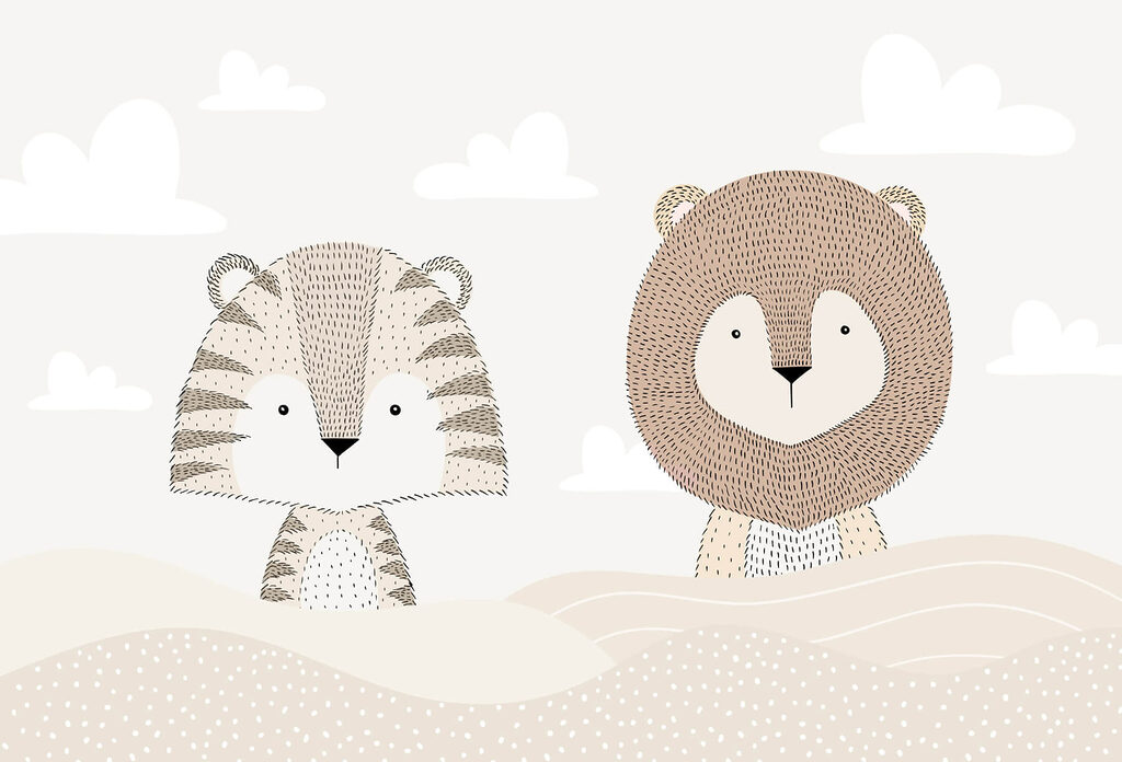 Löwe und Tiger in einer Wüste Löwe und Tiger in einer Wüste