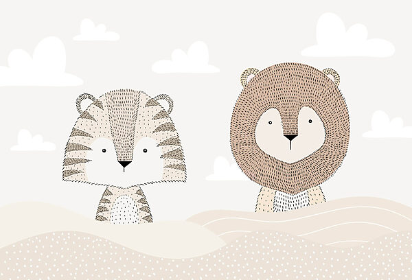 Löwe und Tiger in einer Wüste Löwe und Tiger in einer Wüste