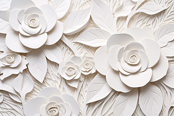 Weiße Papierblumen und Blätter Weiße Papierblumen und Blätter