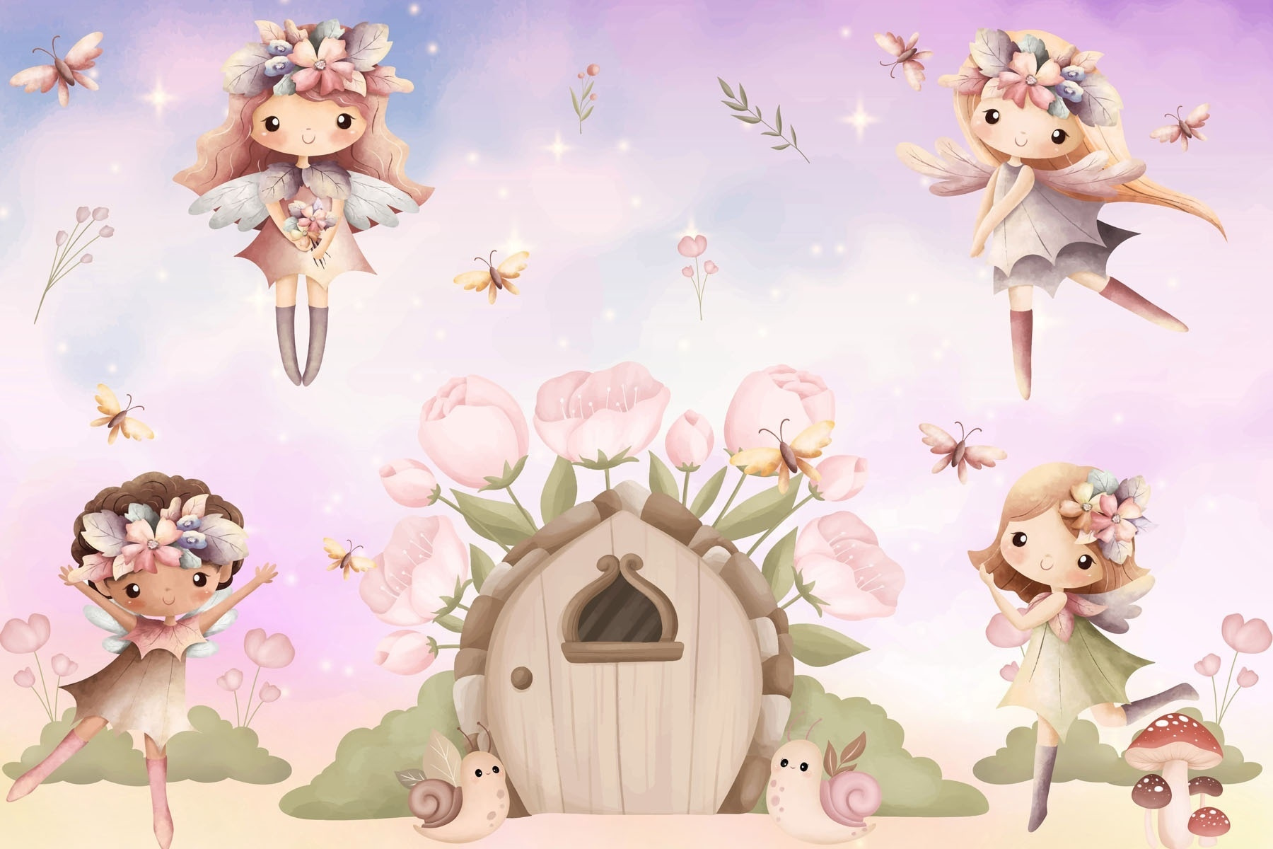 Group of fairies flying in the air