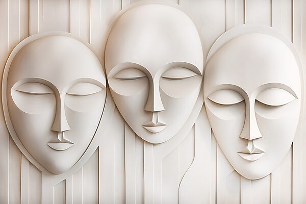 Gruppe von weißen Masken Gruppe von weißen Masken