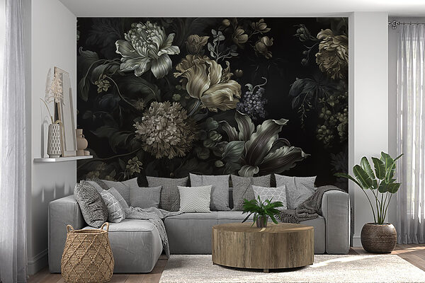 Gemälde von Blumen auf schwarzem Hintergrund Gemälde von Blumen auf schwarzem Hintergrund