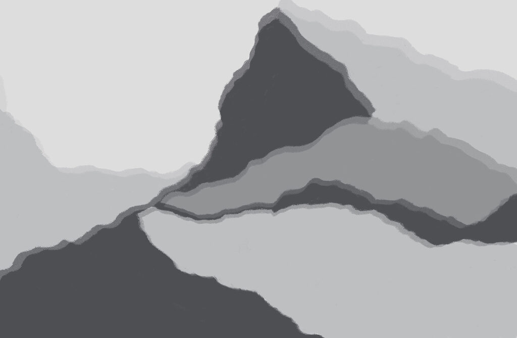 Graues und weißes Bild eines Berges Graues und weißes Bild eines Berges