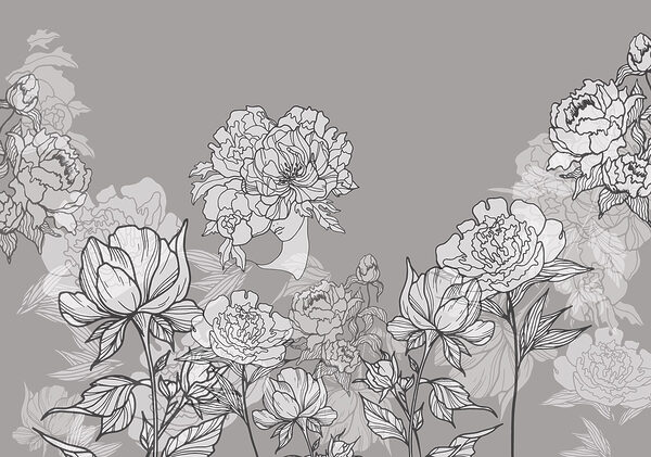 Linie von Blumen auf grauem Hintergrund Linie von Blumen auf grauem Hintergrund