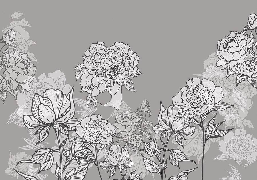 Linie von Blumen auf grauem Hintergrund Linie von Blumen auf grauem Hintergrund