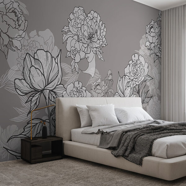 Linie von Blumen auf grauem Hintergrund Linie von Blumen auf grauem Hintergrund