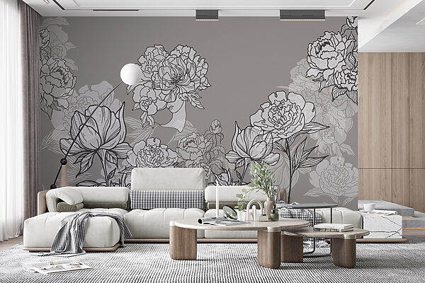 Linie von Blumen auf grauem Hintergrund Linie von Blumen auf grauem Hintergrund