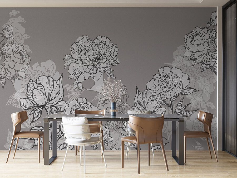 Linie von Blumen auf grauem Hintergrund Linie von Blumen auf grauem Hintergrund