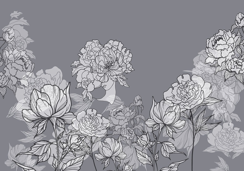 Gruppe von Blumen auf grauem Hintergrund Gruppe von Blumen auf grauem Hintergrund