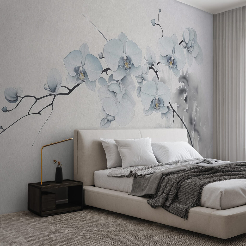 Painting of a branch with white flowers
