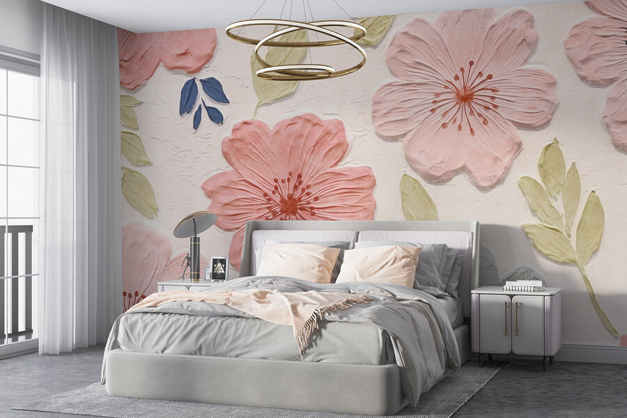 Wand mit Blumen und Blättern