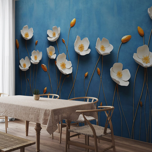Gruppe von weißen Blumen auf blauem Hintergrund Gruppe von weißen Blumen auf blauem Hintergrund