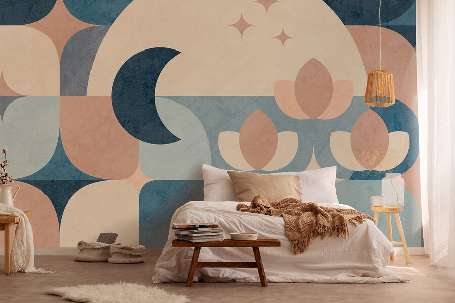Geometrisches Muster in Blau und Rosa