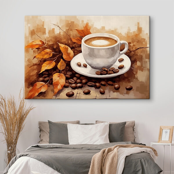 Kaffeetasse und Bohnen auf einer Untertasse Kaffeetasse und Bohnen auf einer Untertasse