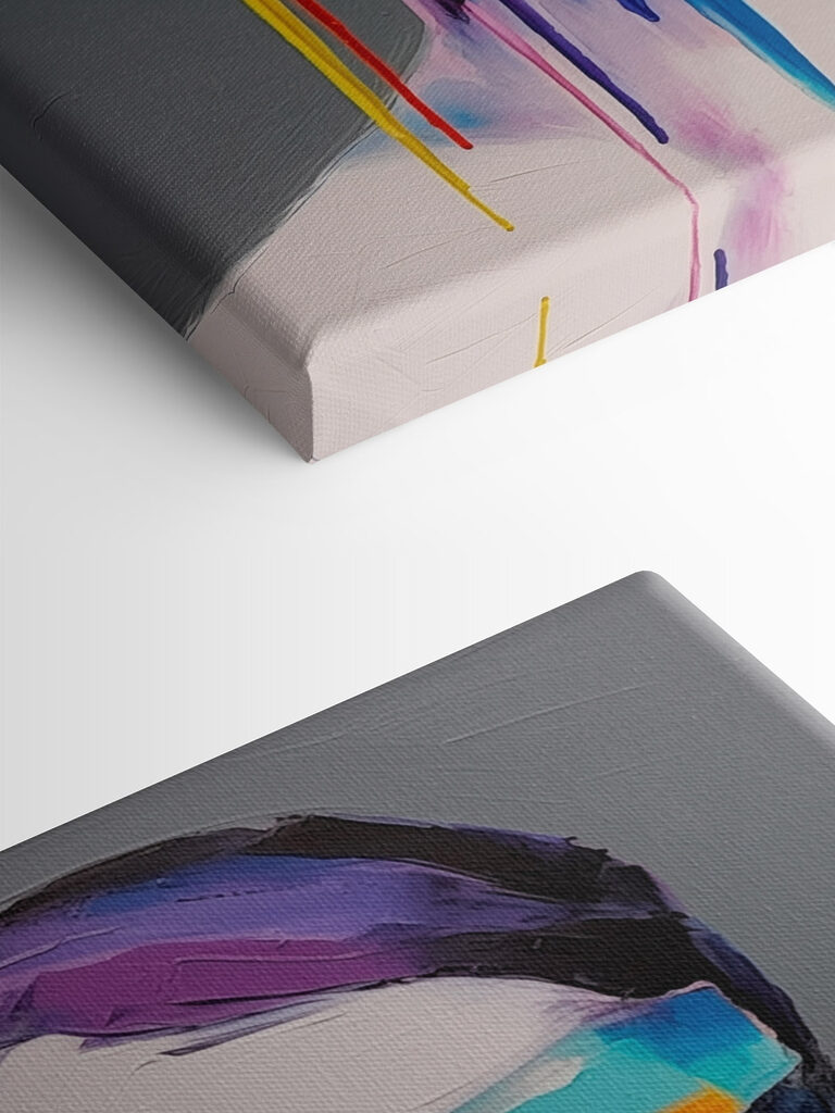 Painting of a woman with colorful paint on her face Painting of a woman with colorful paint on her face