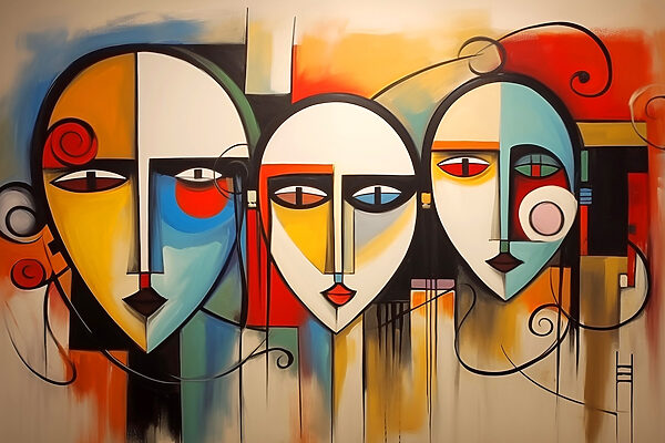 Gruppe von Gesichtern auf einer Wand gemalt Gruppe von Gesichtern auf einer Wand gemalt