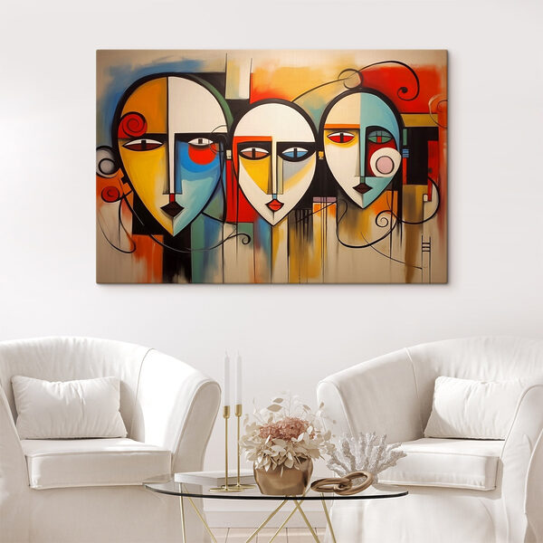 Gruppe von Gesichtern auf einer Wand gemalt Gruppe von Gesichtern auf einer Wand gemalt