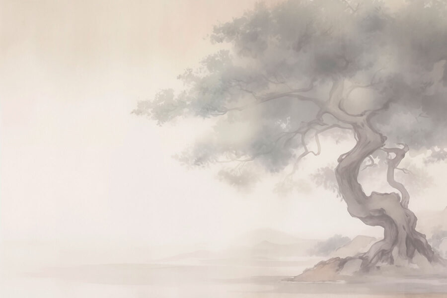 Baum mit einem Felsen im Hintergrund