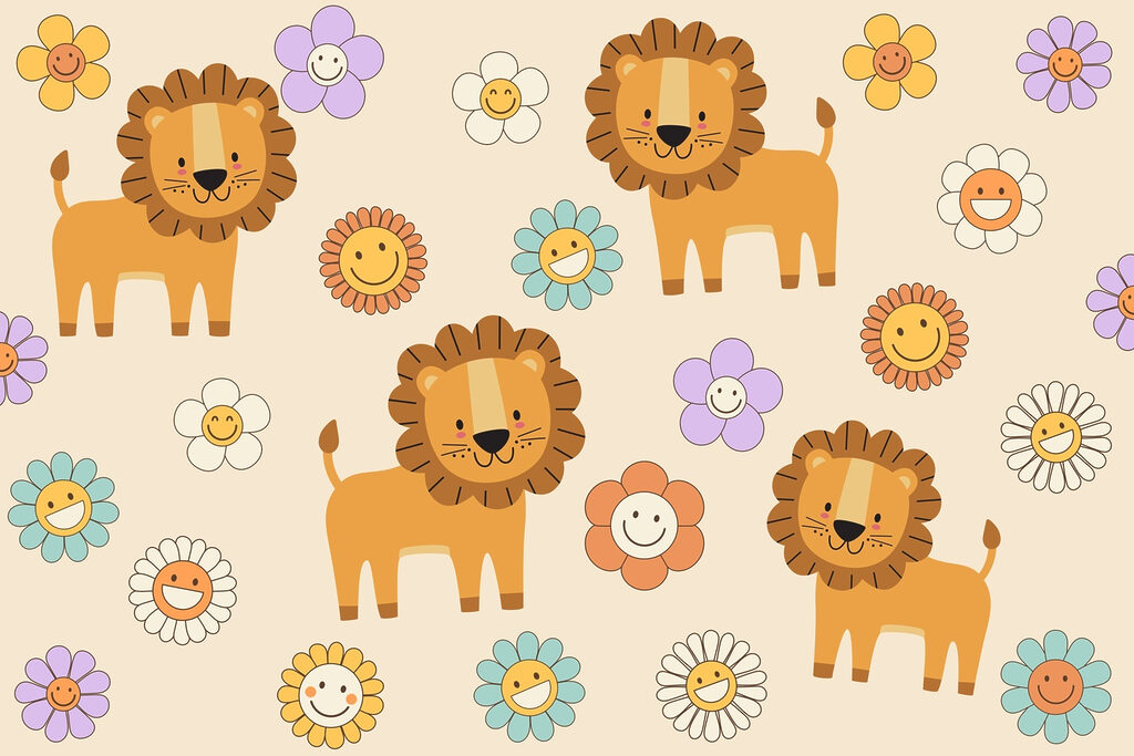 Gruppe von Cartoon-Löwen und Blumen w03863p 1024x683 - Gruppe von Cartoon-Löwen und Blumen