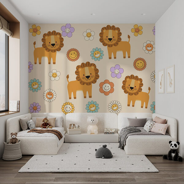 Gruppe von Cartoon-Löwen und Blumen w03863pir9ms 600x600 - Gruppe von Cartoon-Löwen und Blumen