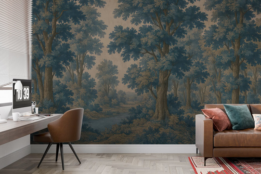 Painting of trees and a river