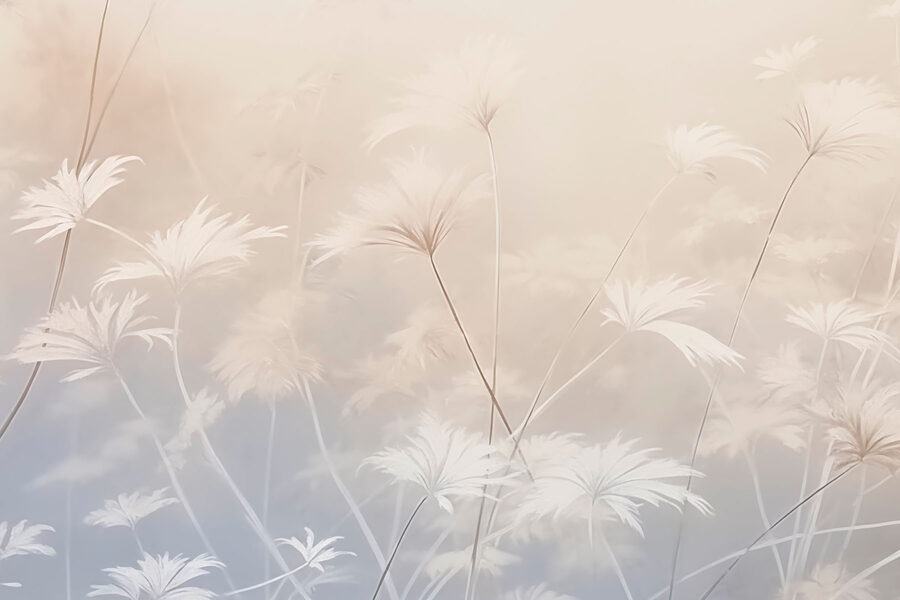 Weiße Blumen in einer nebligen Umgebung