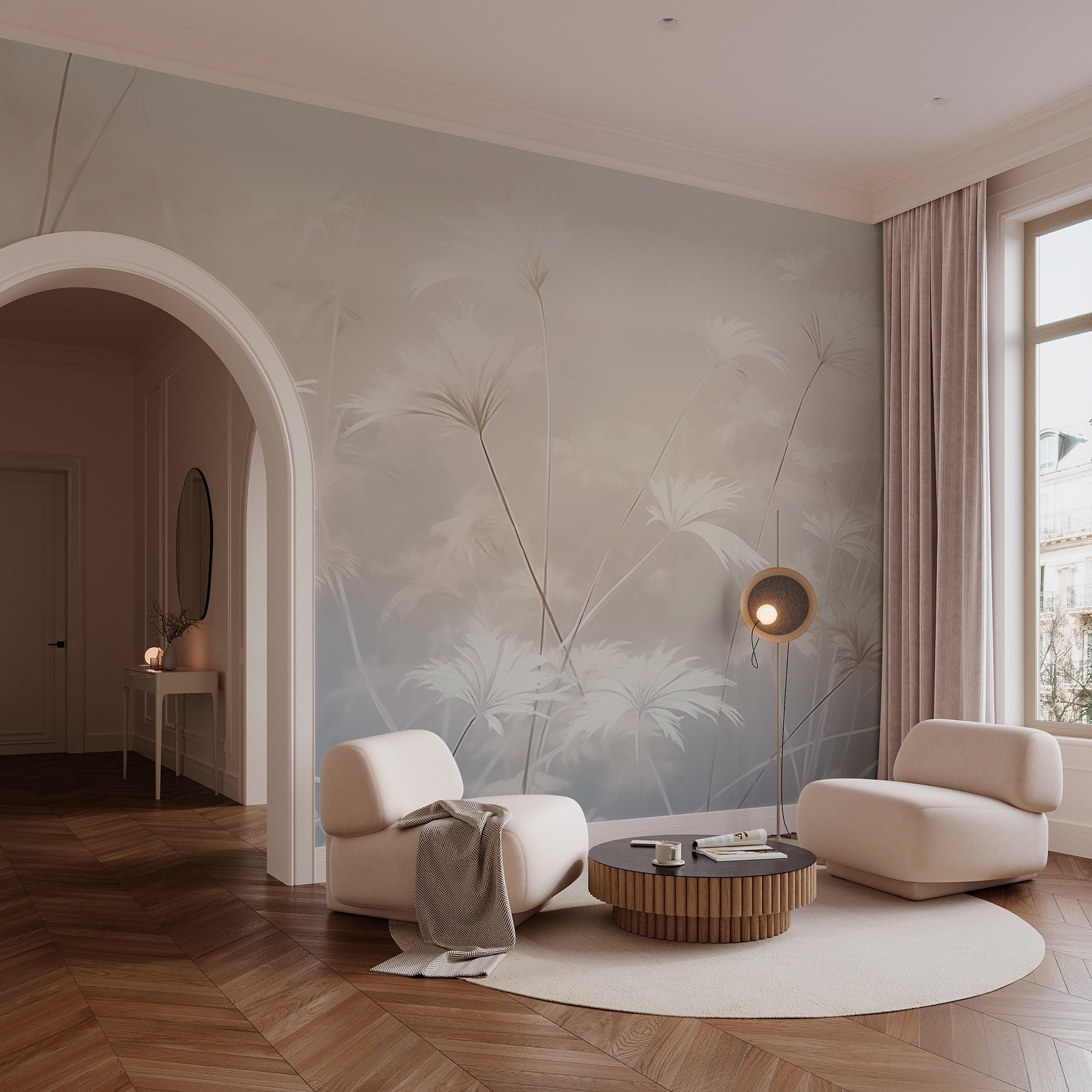 White flowers in a foggy environment White flowers in a foggy environment