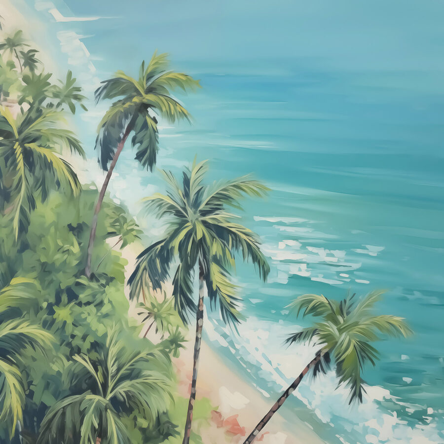 Strand mit Palmen und blauem Wasser