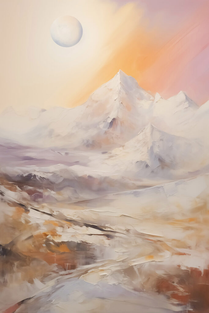 Painting of a snowy mountain range