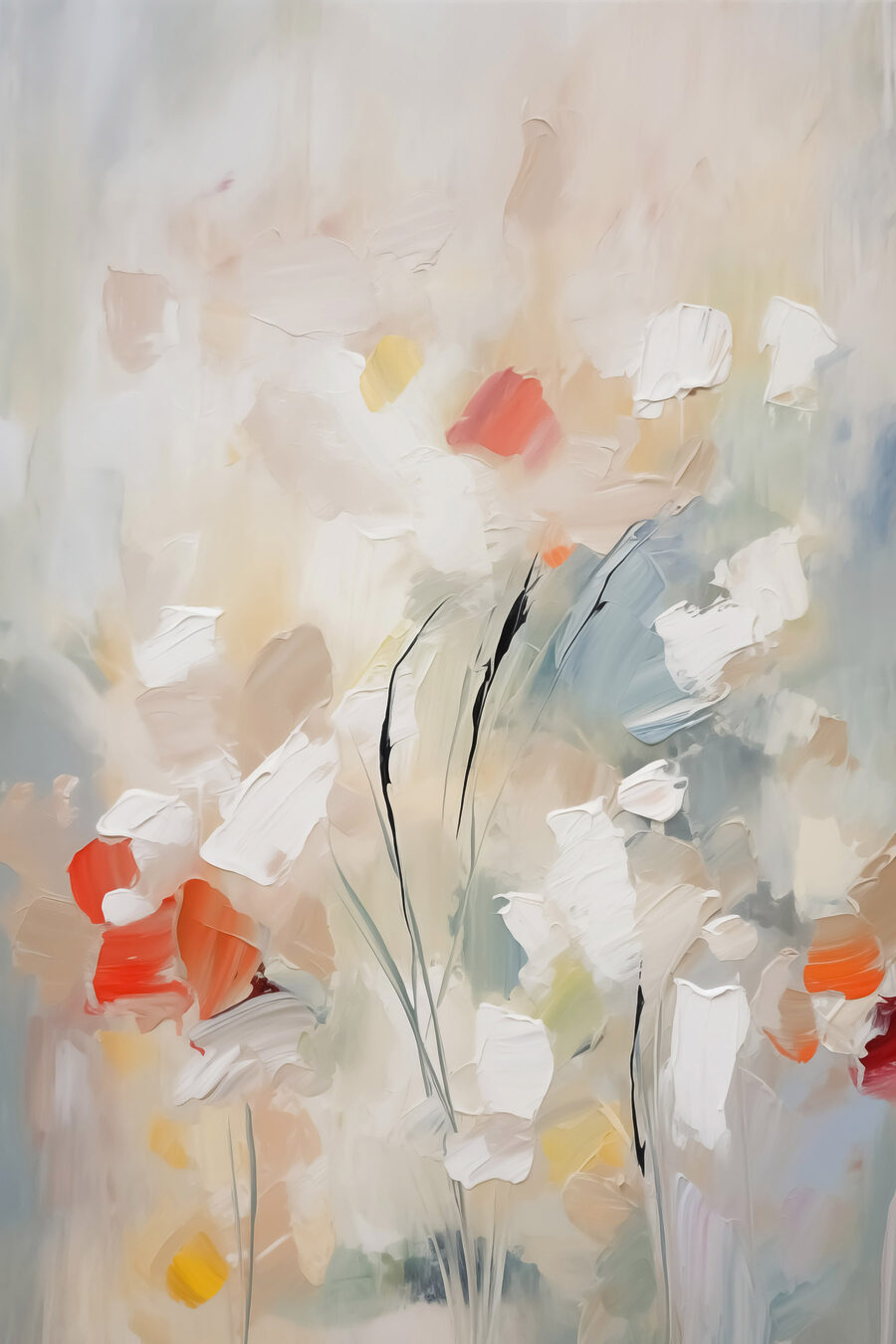 Gemälde mit Blumen an einer Wand Gemälde mit Blumen an einer Wand