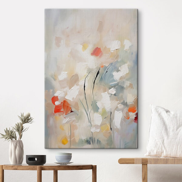 Gemälde mit Blumen an einer Wand Gemälde mit Blumen an einer Wand