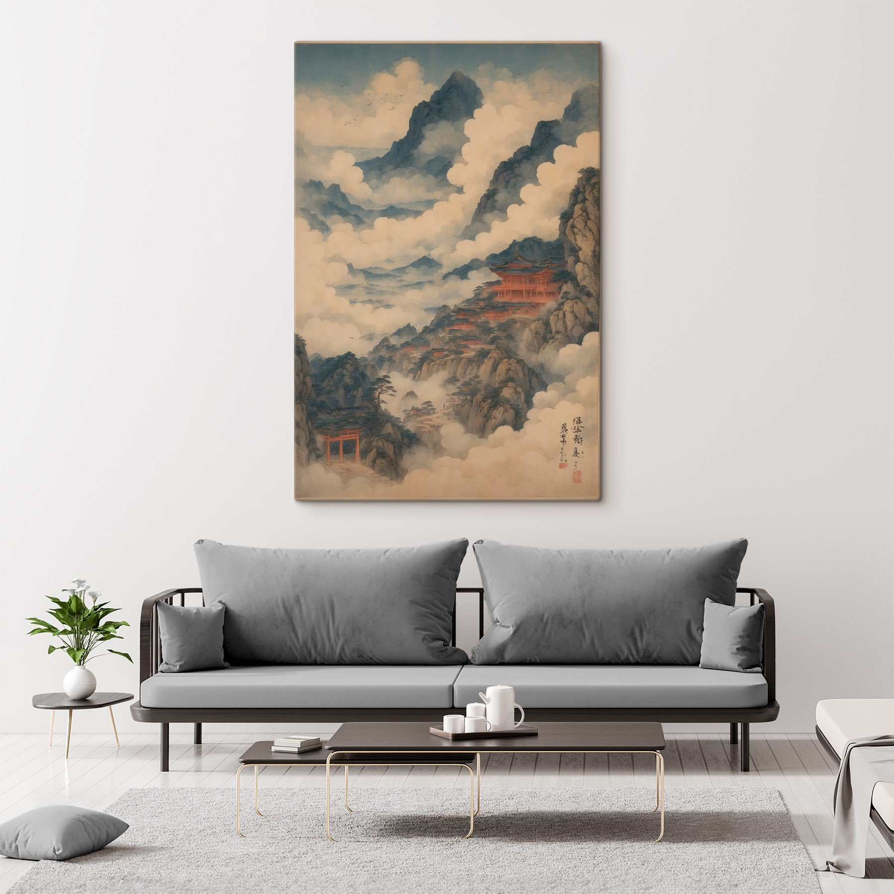 Painting of a temple on a mountain