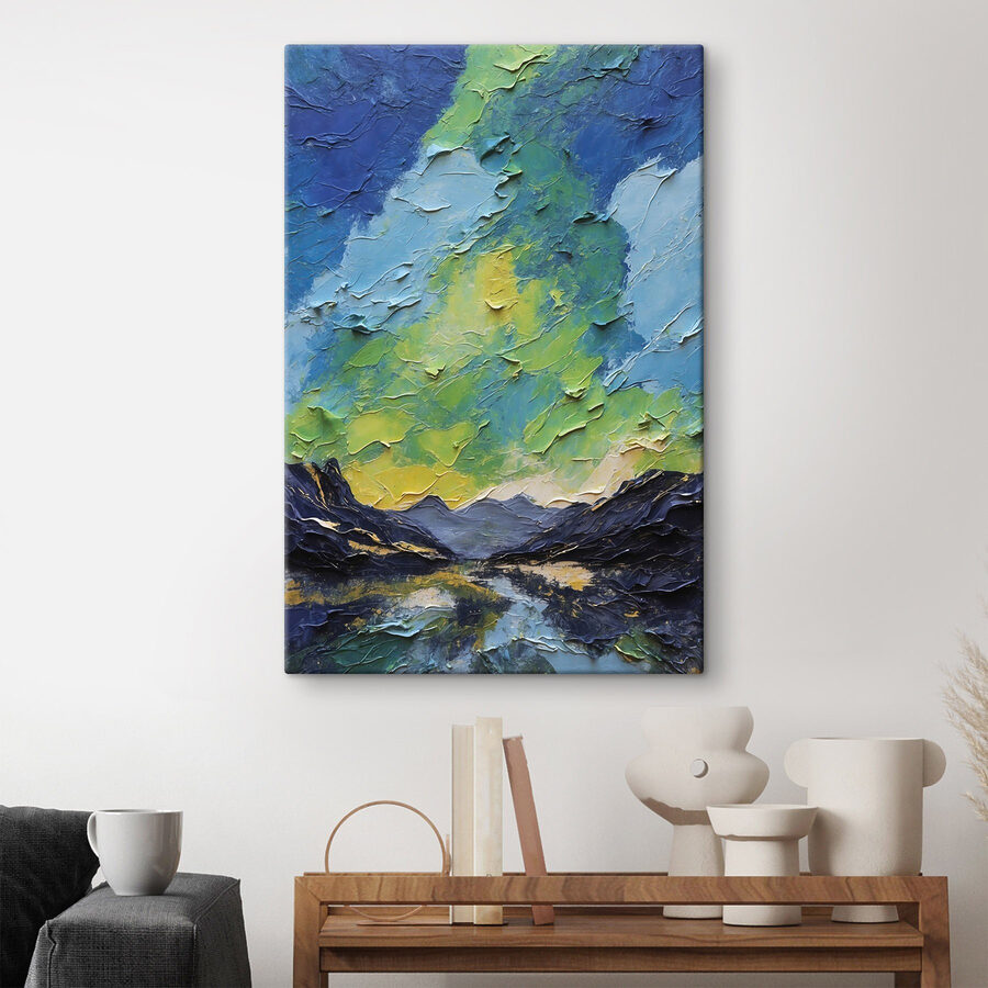 Gemälde von Bergen und Wolken