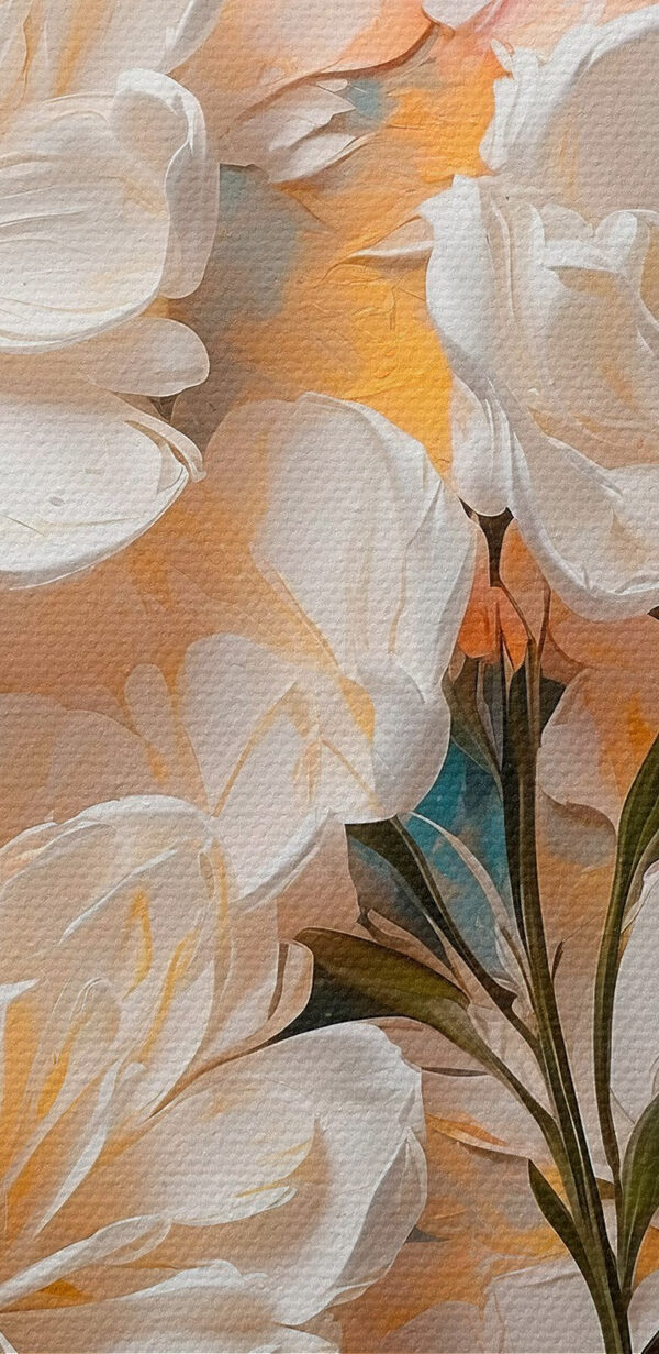 Gemälde mit Blumen auf blauem und gelbem Hintergrund Gemälde mit Blumen auf blauem und gelbem Hintergrund