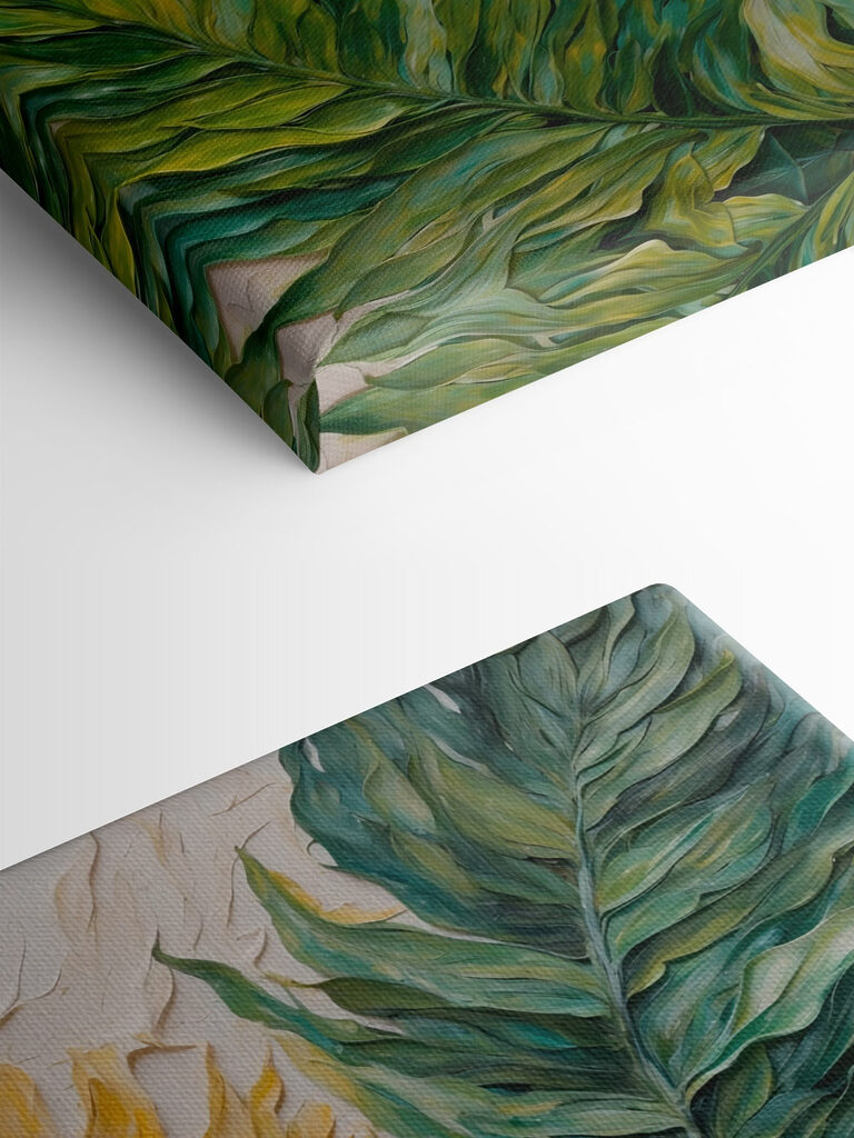 Painting of leaves on a white surface