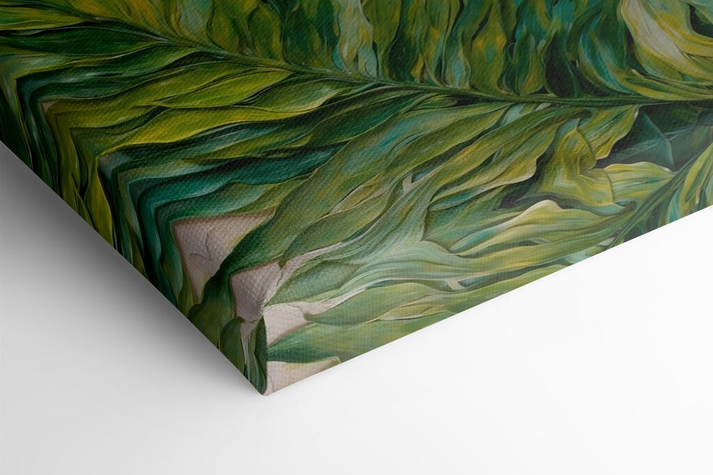 Painting of leaves on a white surface