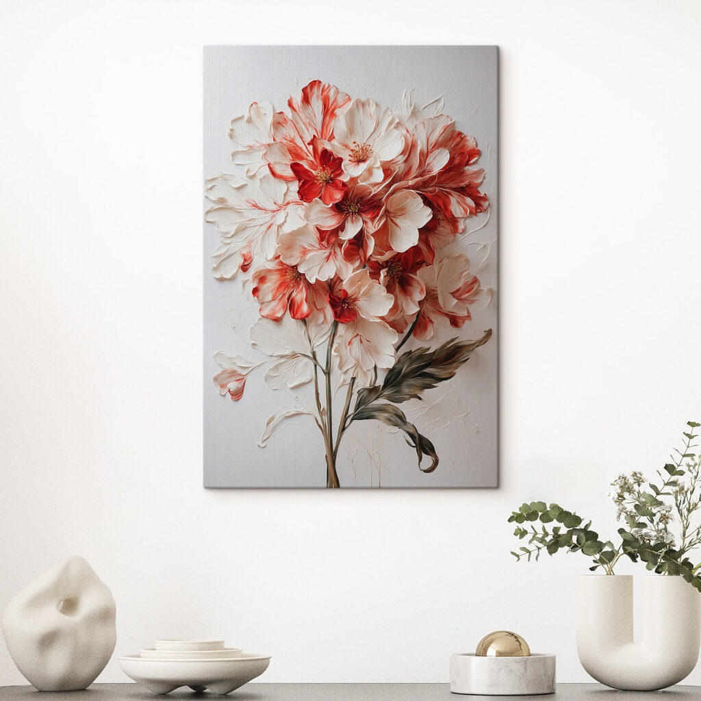 Painting of flowers on a white surface