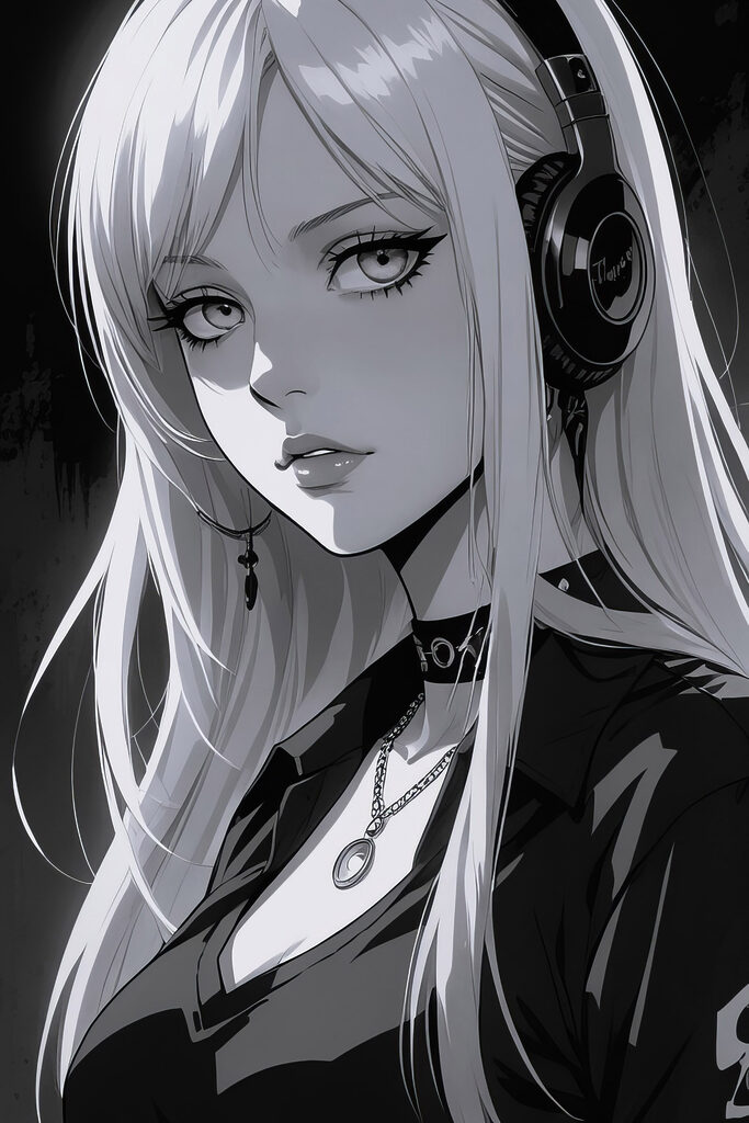 Woman with long blonde hair wearing headphones Woman with long blonde hair wearing headphones