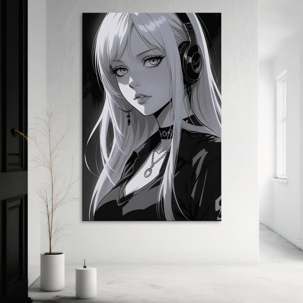 Woman with long blonde hair wearing headphones Woman with long blonde hair wearing headphones