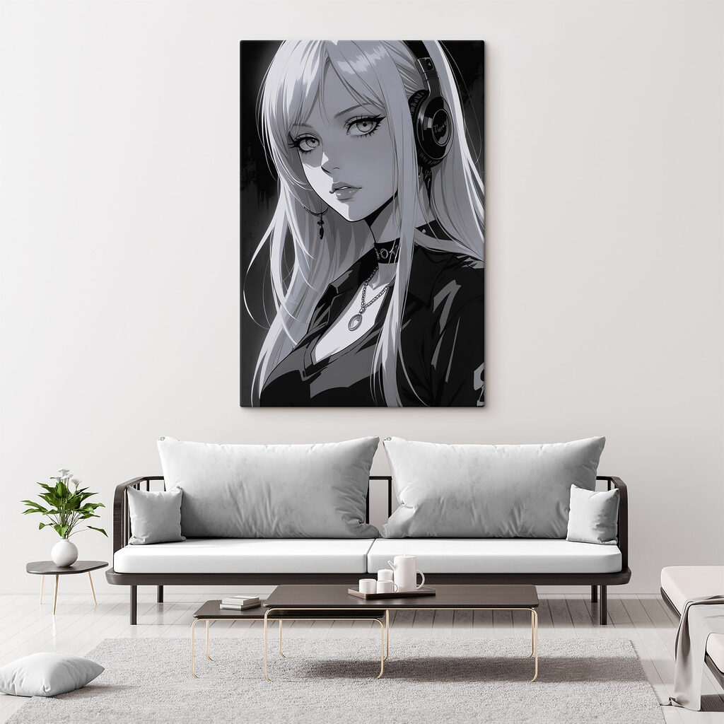 Woman with long blonde hair wearing headphones Woman with long blonde hair wearing headphones