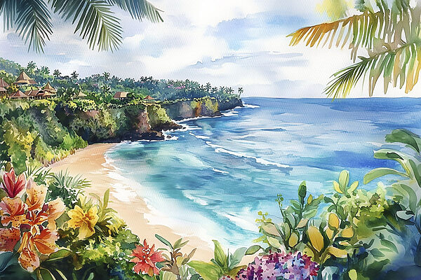 Aquarell eines Strandes und des Meeres Aquarell eines Strandes und des Meeres