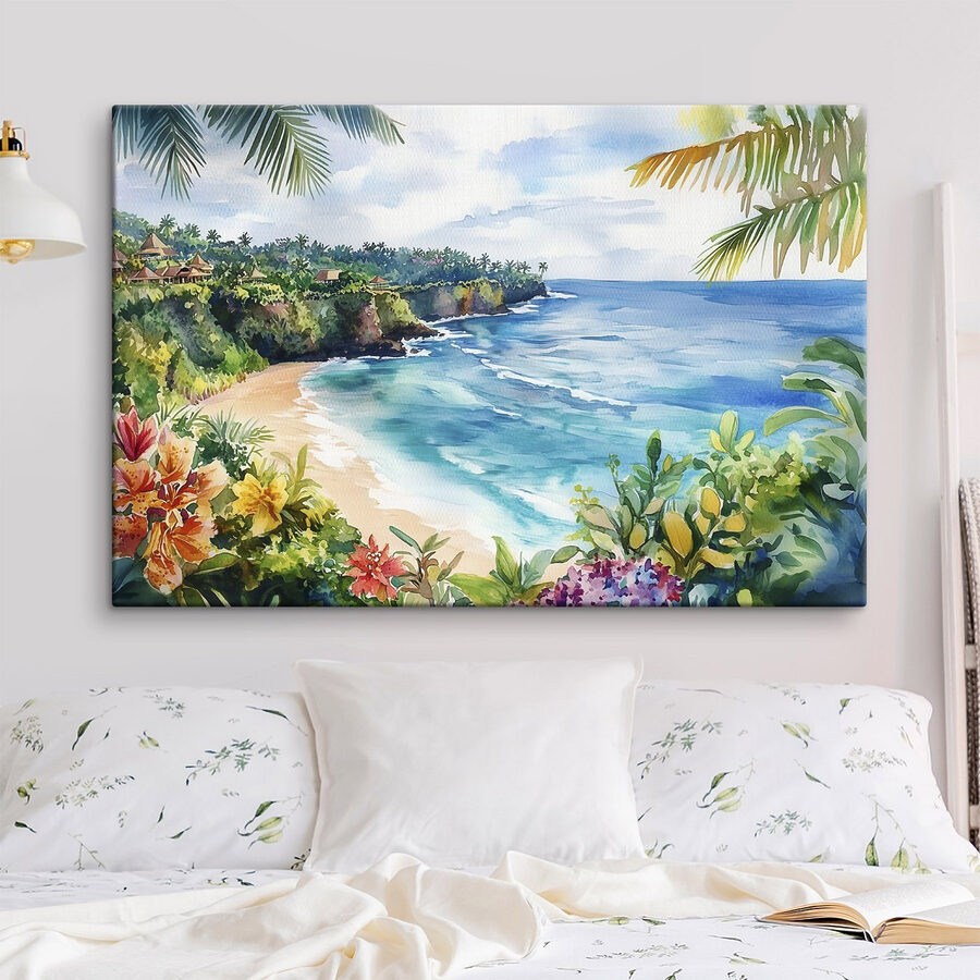 Aquarell eines Strandes und des Meeres