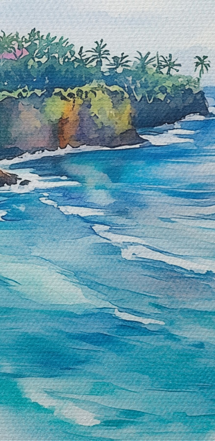 Aquarell eines Strandes und des Meeres