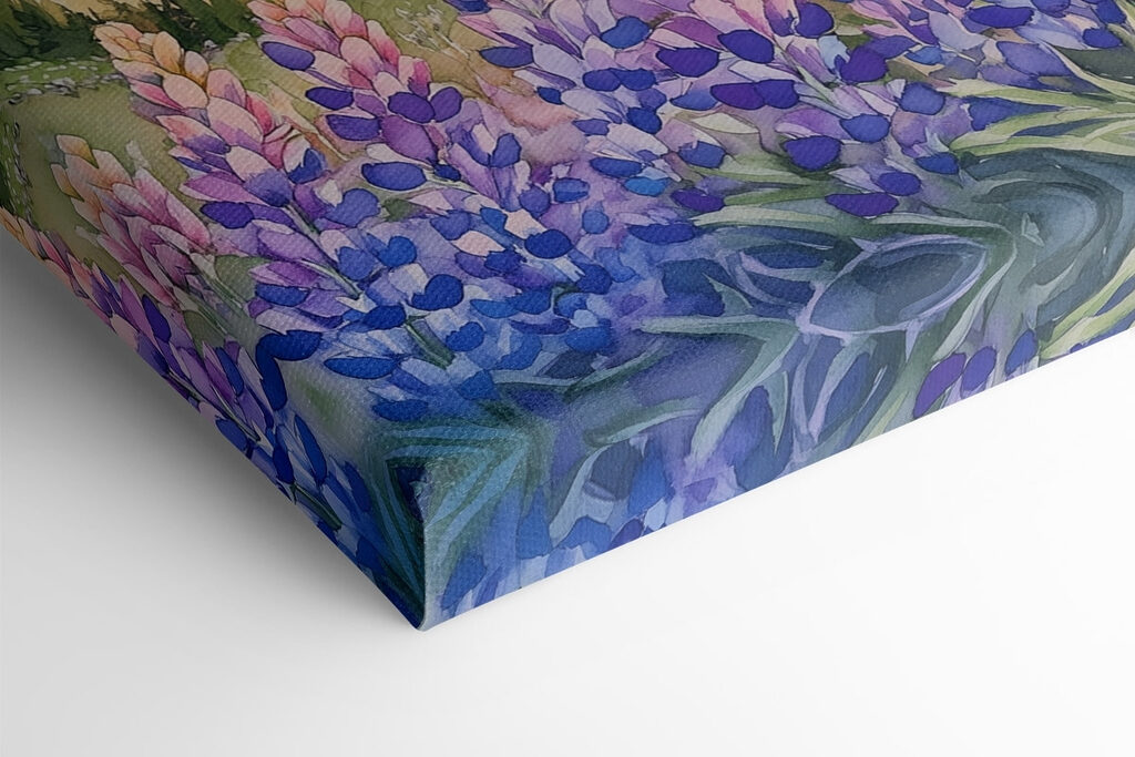 Painting of flowers and mountains