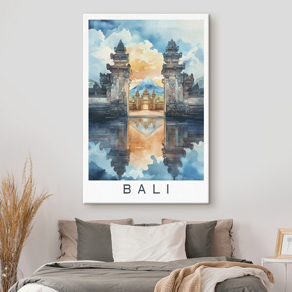 Aquarellmalerei eines Tempels mit einem Berg im Hintergrund Aquarellmalerei eines Tempels mit einem Berg im Hintergrund