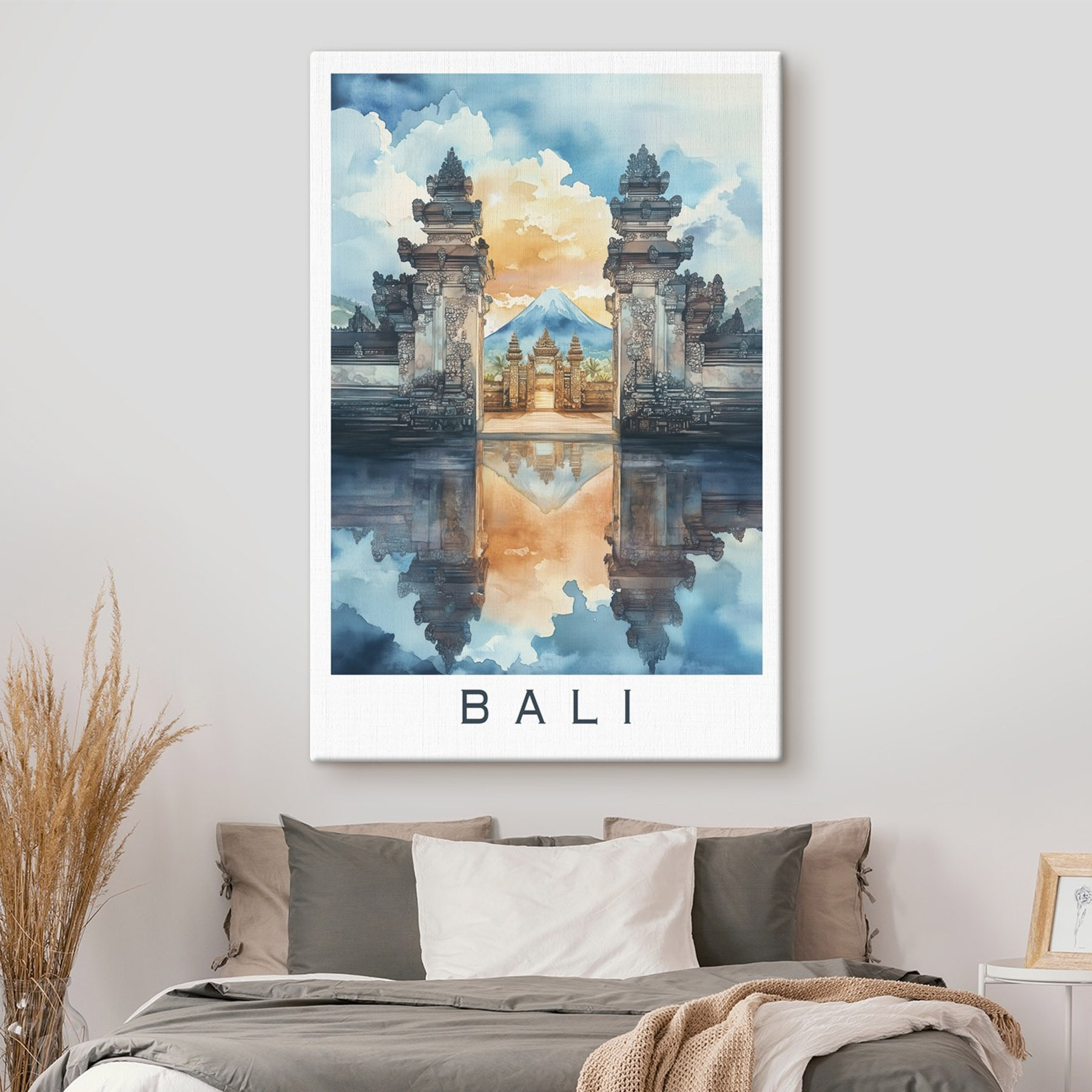 Watercolor painting of a temple with a mountain in the background Watercolor painting of a temple with a mountain in the background
