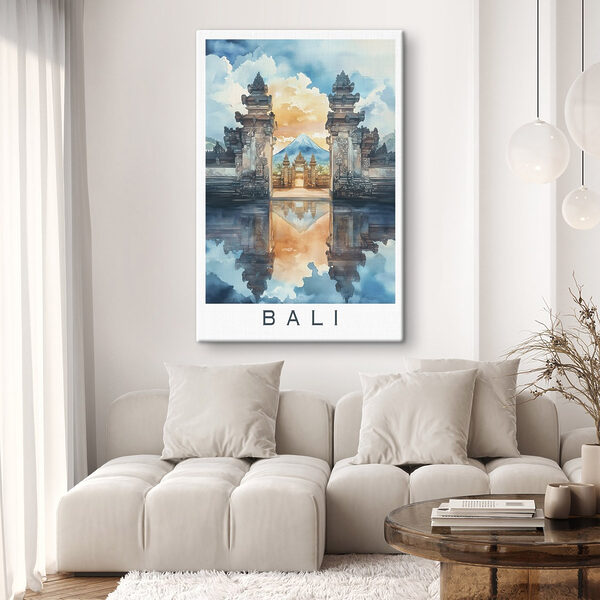 Aquarellmalerei eines Tempels mit einem Berg im Hintergrund Aquarellmalerei eines Tempels mit einem Berg im Hintergrund